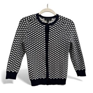 Ann Taylor 3/4 Sleeves Cardigan Black/White Textured Size XS